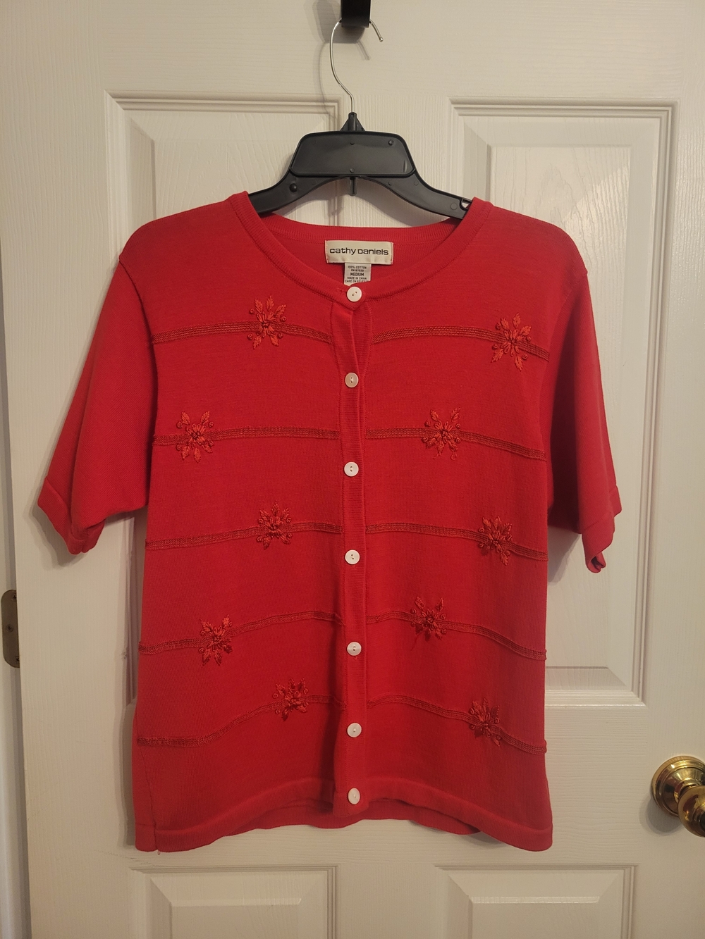 Cathy Daniels Red Short-Sleeve Button Cardigan Top